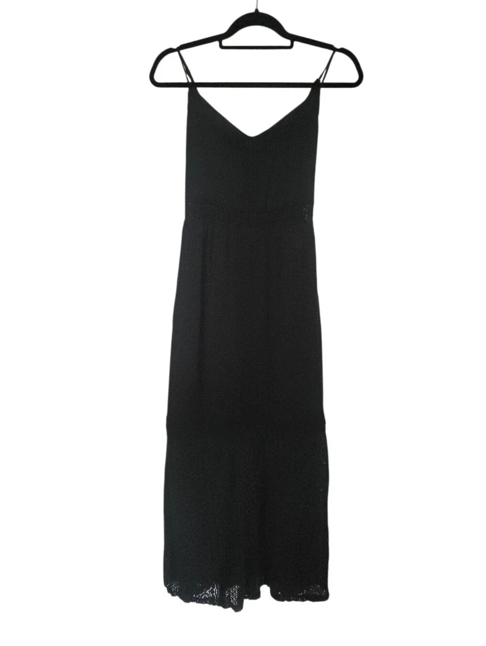 Abercrombie & Fitch Black Crochet Lace Maxi Dress M 90s Y2K Boho Romantic Slip
